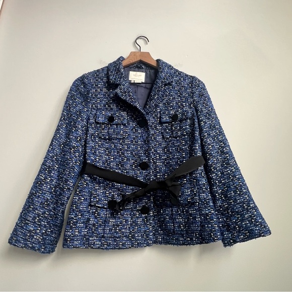 Kate Spade TAVI Jacket Rendezvous Blue Tweed Boucle Silver Lining Tinsel Tweed 4 - Picture 5 of 15